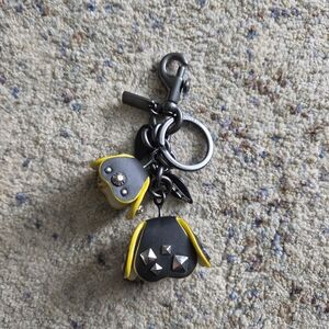 Coach Studded Floral Leather Bag Charm Keychain With Gunmetal Hardware